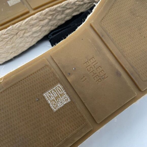 Eileen Fisher Tarry Espadrille Wedge Slide Black Suede Platform Wedge Sandals 11 - Picture 8 of 9